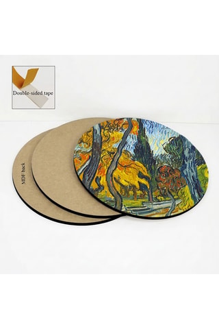 3 tableaux « Le Poirier des fleurs », « Les Grands Platanes »  et « Arbres dans le jardin de l’hôpital Saint-Paul » Vincent van Gogh - 3 x (30 x 30 cm)