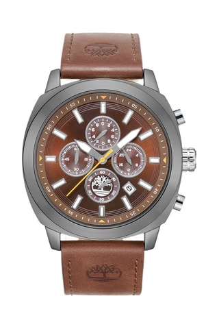 Montre à quartz en cuir - Chronographe - Marron et gris