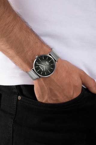 Montre à quartz en acier - Argenté et noir