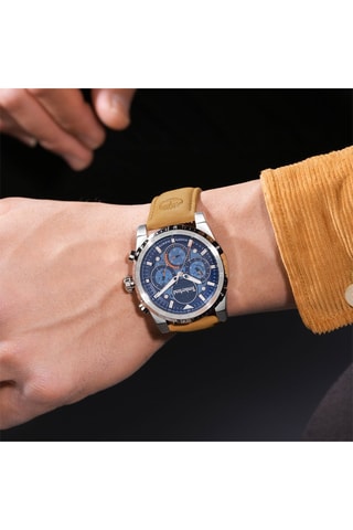 Montre en cuir - Tachymètre et chronographe - Camel et argenté