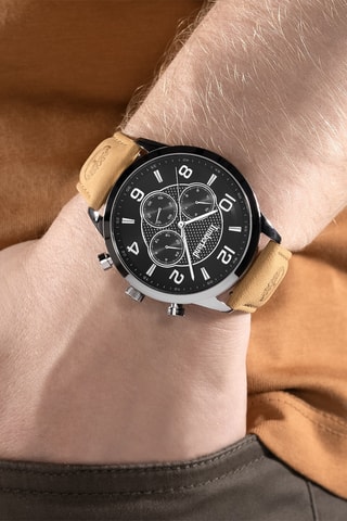 Montre à quartz en cuir - Marron et rgenté