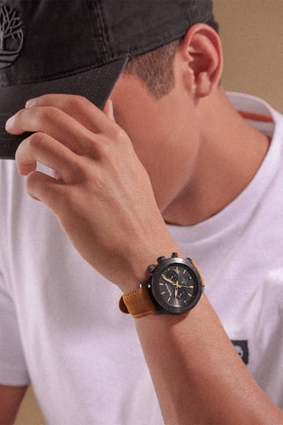 Montre à quartz en cuir - Tachymètre - Marron et gris