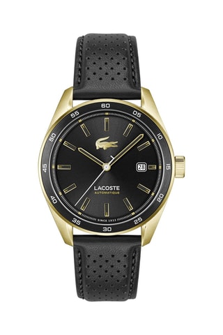 Reloj automático de piel y chapado en oro fino amarillo iónico -