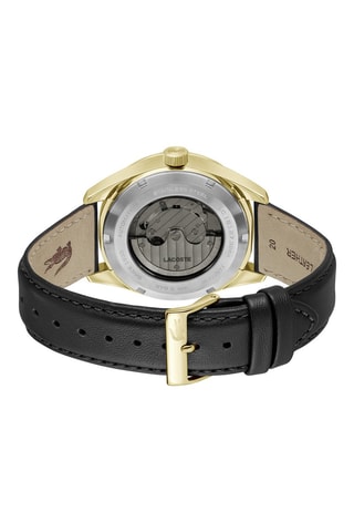 Reloj automático de piel y chapado en oro fino amarillo iónico -