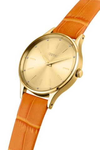 Reloj de cuarzo de piel - Naranja y dorado