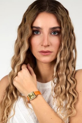 Reloj de cuarzo de piel - Naranja y dorado