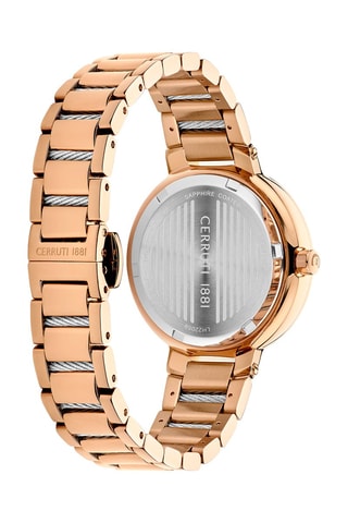 Reloj de cuarzo de acero y nácar Gardena - Contador de fase lunar - Rosa dorado y azul