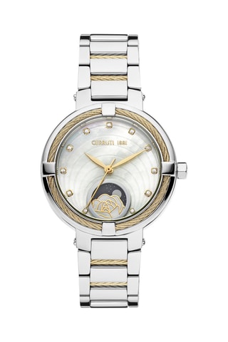 Reloj de cuarzo de acero y nácar Gardena - Contador de fase lunar - Plateado y dorado