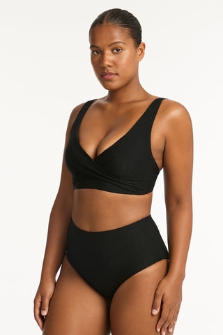 Braga de bikini de talle alto Honeycomb - Negro