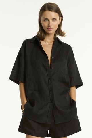 Camisa de playa de lino Resort Linen - Negro