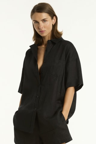 Camisa de playa de lino Resort Linen - Negro