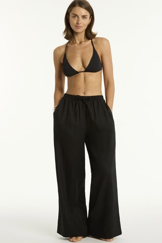 Pantalón de playa de lino Tidal Linen - Negro