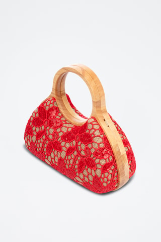 Pochete em madeira e juta - Vermelho