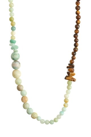 Collar Soulmates - Chapado en oro amarillo, ojos de tigre y amazonitas