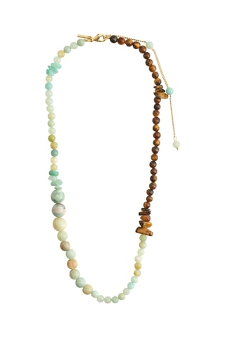 Collar Soulmates - Chapado en oro amarillo, ojos de tigre y amazonitas