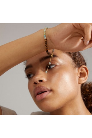Pulsera Soulmates - Chapado en oro amarillo, ojos de tigre y amazonitas