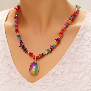Collar - Latón chapado en oro y cuarzo