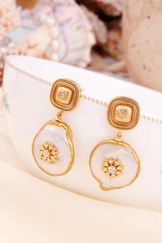 Pendientes - Chapado en oro amarillo y nácar