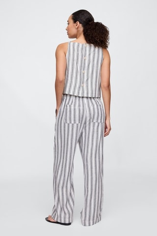 Pantaloni wide legs in lino - Bianco e blu notte