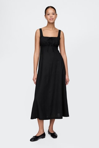 Abito midi in lino - Nero