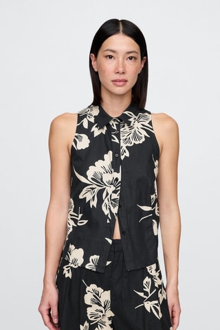 Camicia straight in lino - Nero