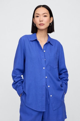 Camicia taglio dritto in misto lino - Blu elettrico