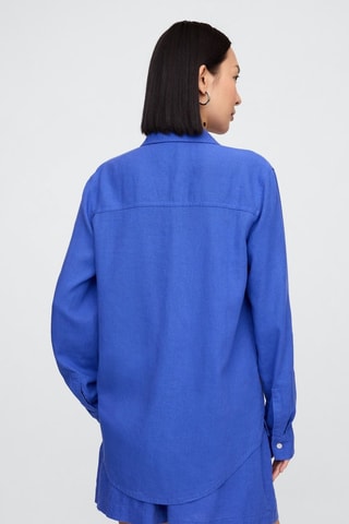 Camicia taglio dritto in misto lino - Blu elettrico
