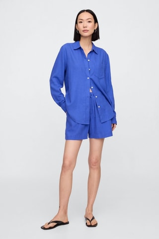Camicia taglio dritto in misto lino - Blu elettrico