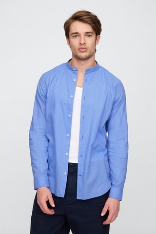 Camicia straight in lino - Celeste