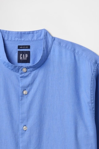 Camicia straight in lino - Celeste