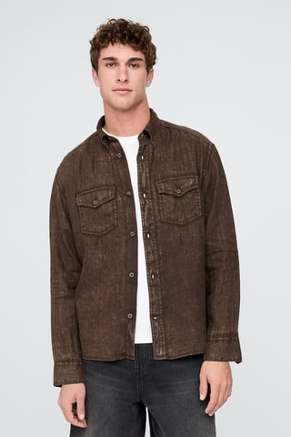 Camicia in lino - Marrone scuro