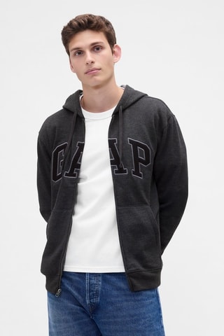 Felpa in pile con cappuccio - Grigio scuro melange