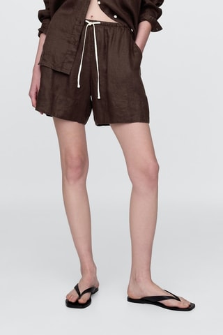Shorts relaxed in lino - Marrone scuro