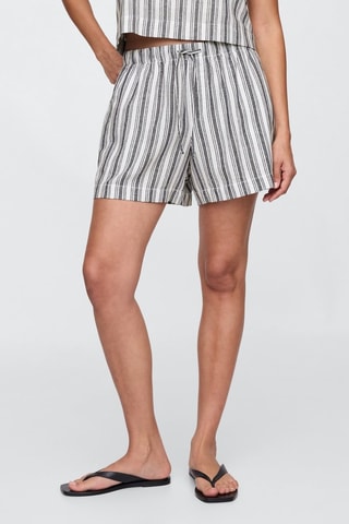 Shorts in lino a vita alta - Bianco e blu notte