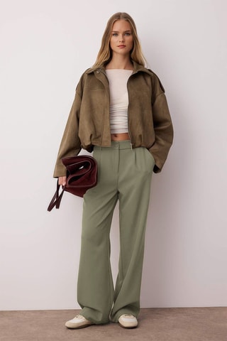 Pantalon wide legs taille haute - Kaki