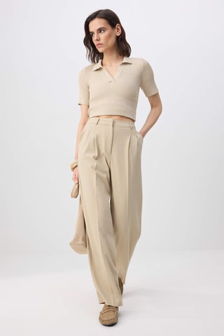 Pantalón straight tiro alto - Topo