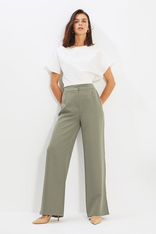 Pantalon wide legs taille haute - Kaki