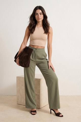 Pantalon wide legs taille haute - Kaki