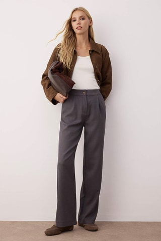 Pantalón straight tiro alto - Gris oscuro