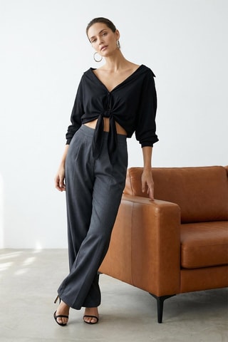 Pantalón straight tiro alto - Gris oscuro