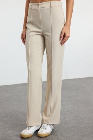 Pantalón straight tiro alto - Topo