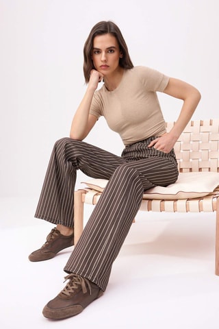 Pantalón wide leg de tiro alto - Marrón