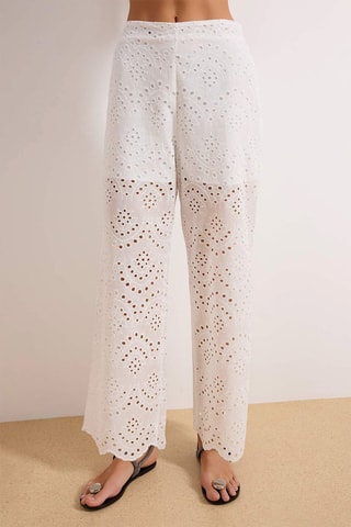 Pantalón recto con bordado inglés - Blanco