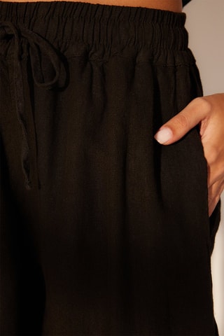 Pantalón tiro alto lino - Negro