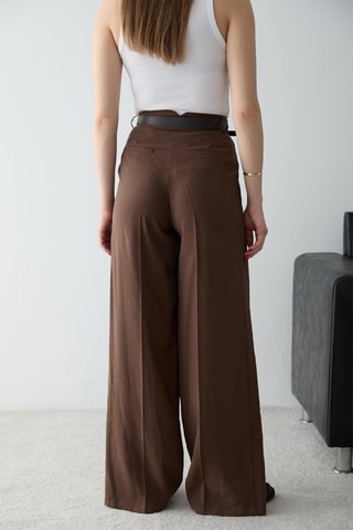 Pantalón wide leg de tiro alto - Marrón