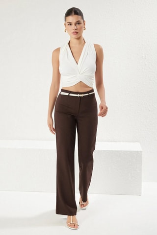 Pantalón flare de tiro alto - Marrón oscuro