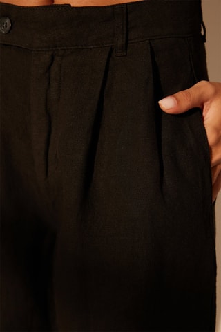 Pantalón wide leg de lino de tiro alto - Negro