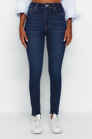 Jean skinny taille haute Bleu marine