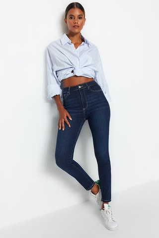 Jean skinny taille haute Bleu marine