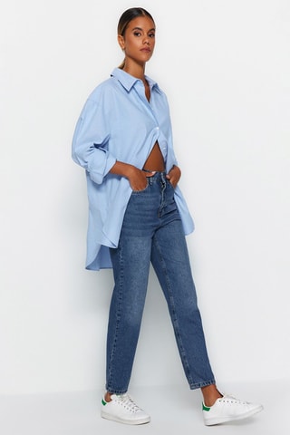 Jean mom taille haute Bleu